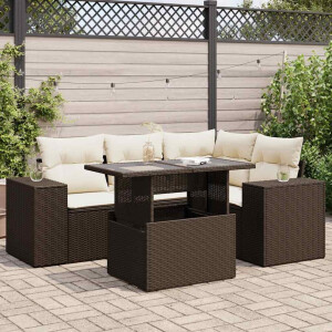 vidaXL 5-delige Loungeset met kussens poly rattan bruin