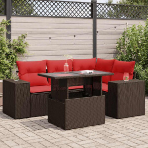 vidaXL 5-delige Loungeset met kussens poly rattan acacia bruin