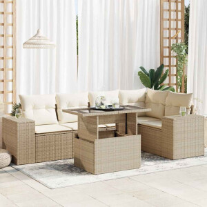 vidaXL 6-delige Loungeset met kussens poly rattan beige