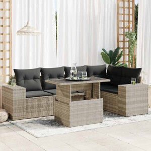 vidaXL 6-delige Loungeset met kussens poly rattan lichtgrijs