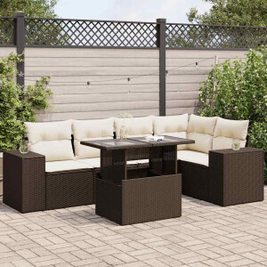 vidaXL 6-delige Loungeset met kussens poly rattan bruin
