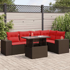 vidaXL 6-delige Loungeset met kussens poly rattan acacia bruin