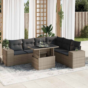 vidaXL 7-delige Loungeset met kussens poly rattan grijs