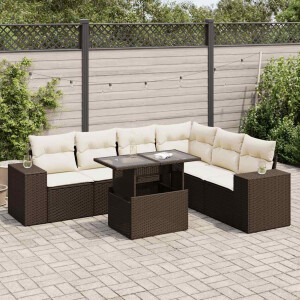 vidaXL 7-delige Loungeset met kussens poly rattan bruin