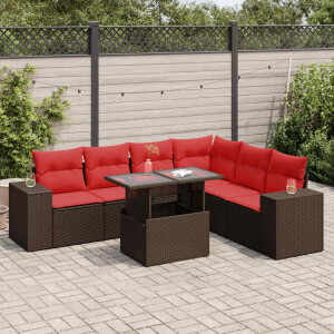 vidaXL 7-delige Loungeset met kussens poly rattan acacia bruin