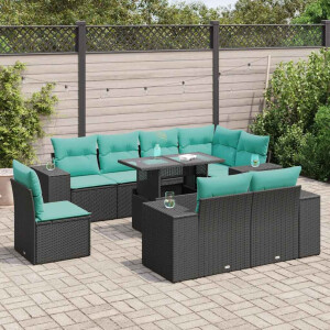 vidaXL 9-delige Loungeset met kussens poly rattan acacia zwart