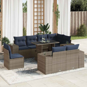 vidaXL 9-delige Loungeset met kussens poly rattan acacia grijs