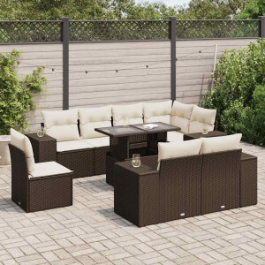 vidaXL 9-delige Loungeset met kussens poly rattan bruin