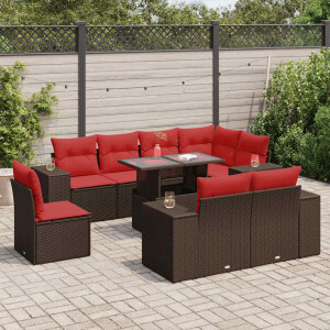 vidaXL 9-delige Loungeset met kussens poly rattan acacia bruin