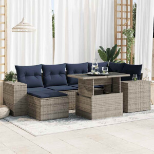 vidaXL 9-delige Loungeset met kussens poly rattan acacia grijs