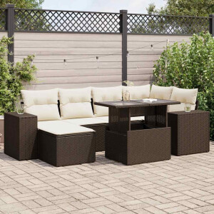 vidaXL 7-delige Loungeset met kussens poly rattan bruin