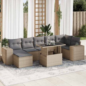 vidaXL 8-delige Loungeset met kussens poly rattan beige