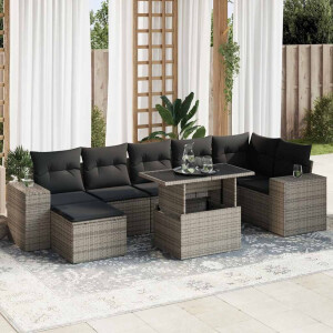 vidaXL 8-delige Loungeset met kussens poly rattan grijs