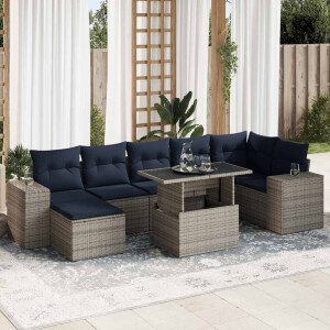 vidaXL 8-delige Loungeset met kussens poly rattan acacia grijs