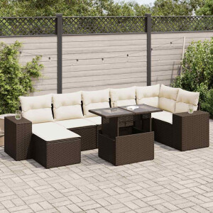 vidaXL 8-delige Loungeset met kussens poly rattan bruin