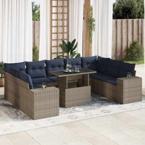 vidaXL 10-delige Loungeset met kussens poly rattan acacia grijs