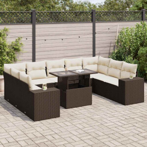 vidaXL 10-delige Loungeset met kussens poly rattan bruin