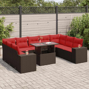 vidaXL 10-delige Loungeset met kussens poly rattan acacia bruin