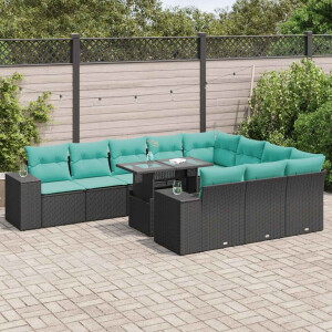 vidaXL 11-delige Loungeset met kussens poly rattan acacia zwart