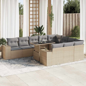 vidaXL 11-delige Tuinset met kussens poly rattan beige