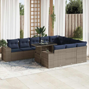 vidaXL 11-delige Loungeset met kussens poly rattan acacia grijs