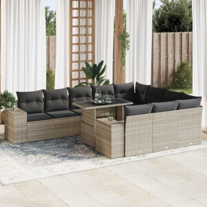 vidaXL 11-delige Loungeset met kussens poly rattan lichtgrijs