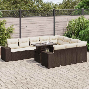 vidaXL 11-delige Loungeset met kussens poly rattan bruin