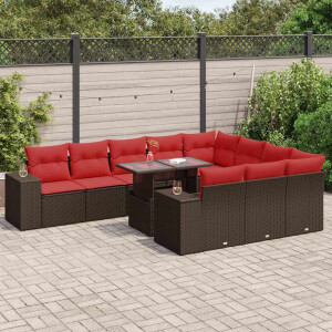 vidaXL 11-delige Loungeset met kussens poly rattan acacia bruin