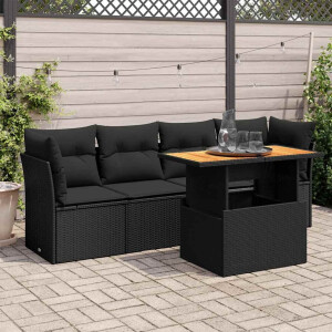 vidaXL 5-delige Loungeset met kussens poly rattan zwart
