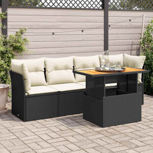 vidaXL 5-delige Loungeset met kussens poly rattan zwart