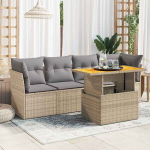 vidaXL 5-delige Loungeset met kussens poly rattan beige