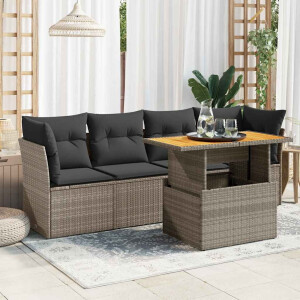 vidaXL 5-delige Loungeset met kussens poly rattan grijs