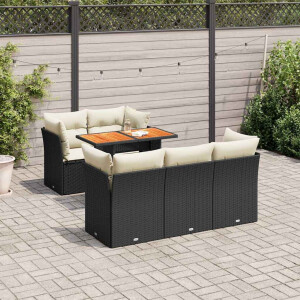 vidaXL 6-delige Loungeset met kussens poly rattan zwart