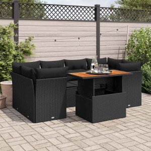 vidaXL 7-delige Loungeset met kussens poly rattan zwart