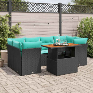 vidaXL 7-delige Loungeset met kussens poly rattan zwart