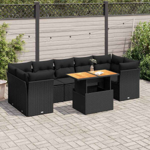 vidaXL 8-delige Loungeset met kussens poly rattan zwart