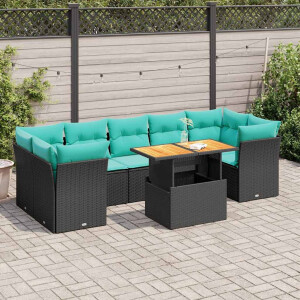 vidaXL 8-delige Loungeset met kussens poly rattan zwart