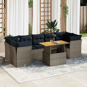vidaXL 8-delige Loungeset met kussens poly rattan grijs