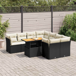 vidaXL 9-delige Loungeset met kussens poly rattan zwart