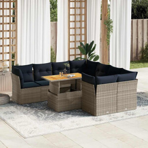 vidaXL 9-delige Loungeset met kussens poly rattan grijs