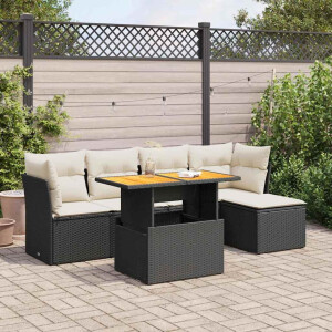 vidaXL 6-delige Loungeset met kussens poly rattan zwart
