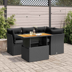 vidaXL 5-delige Loungeset met kussens poly rattan zwart