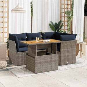 vidaXL 5-delige Loungeset met kussens poly rattan grijs