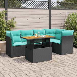 vidaXL 6-delige Loungeset met kussens poly rattan zwart