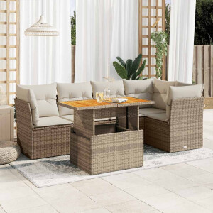 vidaXL 6-delige Loungeset met kussens poly rattan beige