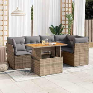 vidaXL 6-delige Loungeset met kussens poly rattan beige