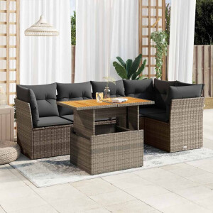 vidaXL 6-delige Loungeset met kussens poly rattan grijs
