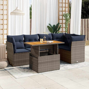 vidaXL 6-delige Loungeset met kussens poly rattan grijs