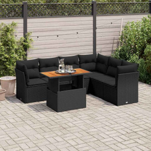 vidaXL 7-delige Loungeset met kussens poly rattan zwart