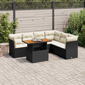 vidaXL 7-delige Loungeset met kussens poly rattan zwart